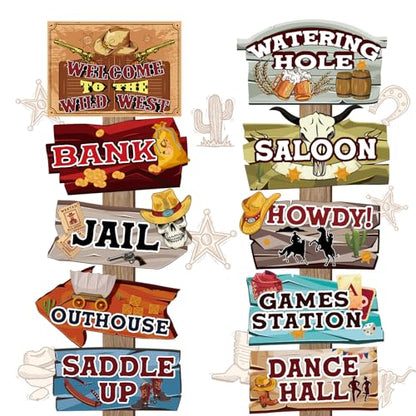 Hooqict Western Birthday Party Decorations 20 Pieces Cowboy Themed Party Signs Welcome To The Wild West Cutouts for Classroom Country Party Supplies - style: Western