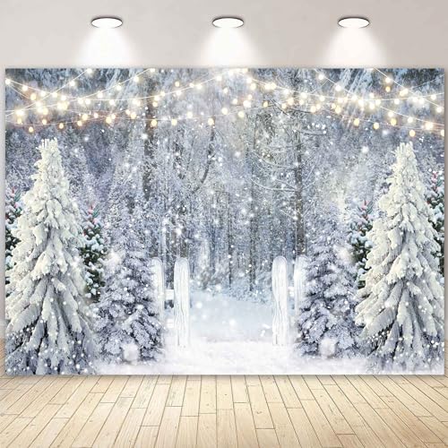 10x8ft Polyester Fabric Winter White Snowy Forest Backdrop Photography Glitter Wonderland Nature Xmas Trees Pine Forest Holiday Party Decor Kids Family Photo Studio Prop (LI- 805-3-JF) - size: 10'x8'
