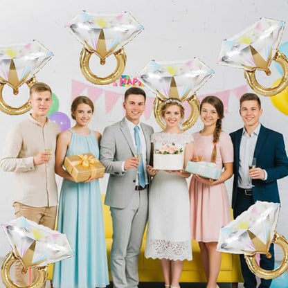 6 Pcs Diamond Ring Balloons Foil, Large Engagement Ring Balloon Marriage Wedding Foil Balloons for Engagement Bridal Shower Just Engaged Bachelorette Anniversary Party Decorations Supplies - style: Diamond