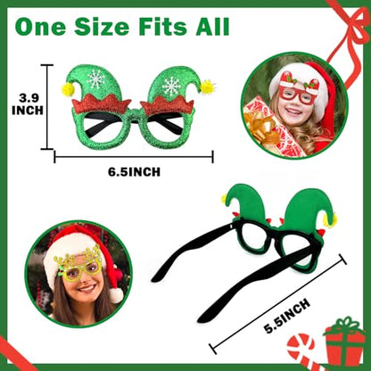 Leetous Christmas Glitter Glasses 6 Pack, Xmas Eyeglasses Frame Party Gifts Accessories - One Size Fits All, Holiday Party Favors Supplies Game Prizes, Christmas Decorations Photo Props for Costume - style: 6 PCS