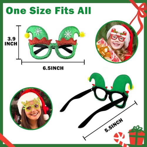 Leetous Christmas Glitter Glasses 6 Pack, Xmas Eyeglasses Frame Party Gifts Accessories - One Size Fits All, Holiday Party Favors Supplies Game Prizes, Christmas Decorations Photo Props for Costume - style: 6 PCS
