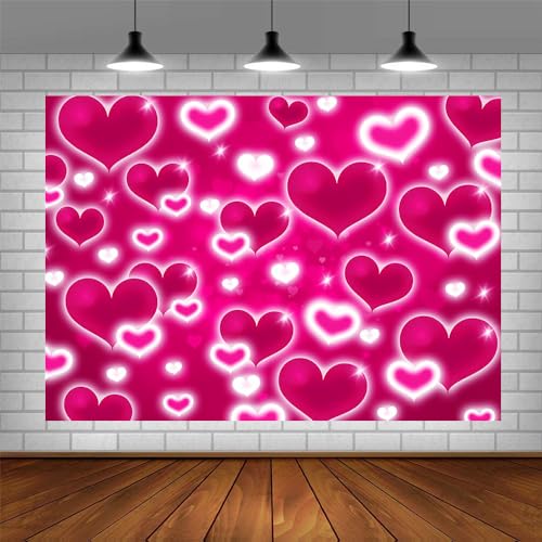 AIBIIN 10x7ft Hot Pink Heart Backdrop Valentine's Day Early 2000s Sweetheart Photography Background 2000s Love Hearts Y2k Valentines Day Birthday Party Decorations Banner Photo Props - color: Hot Pink, size: 10x7ft