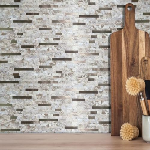 10 Sheets Peel and Stick Backsplash Tile for Kitchen, Self-Adhesive Mosaic Tile, Stick on Bathroom Vanities, Fireplace Decor, Laundry Table (Coffee+Bronze) - color: Coffee+Bronze
