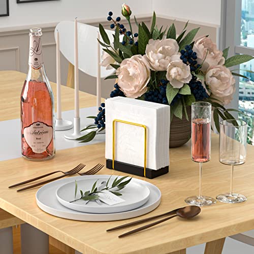 Napkin Holder for Table, Gold Kitchen Accessories for Dining Table Farmhouse Cocktail Picnic Rustic Bamboo Iron Wood Holders for Mail Bills Suitable for All Dining Room Decor Gold & Black - color: Gold/Black, size: 5.78*2.51*5.04 inch