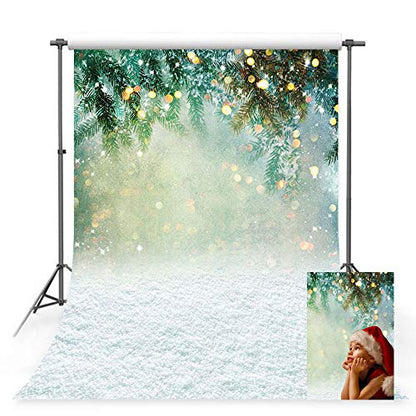 5x7ft White Snow Photo Studio Background Winter Christmas Snowflake Landscape Green Leaves Bokeh Photography Backdrops Props