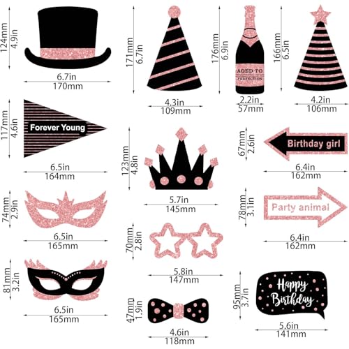 30 PCS Birthday Photo Booth Props Kit, Glitter Birthday Party Photo Props Set, Easy to Assemble Selfie Party Supplies for Women & Girls, Cute Photography Props for Parties - color: 30pcs Photo Booth Props Kit-a