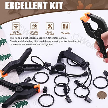 22 Packs Photography Backdrop Clips Clamps, Include 10 Curtain Ring Clips, 6 Spring Clamps, 6 Leather Background Clips Holder for Photo Studio Backdrop Background Helper Photo Clamp