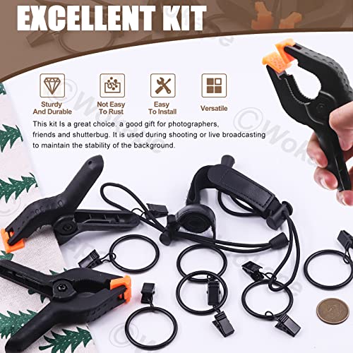 22 Packs Photography Backdrop Clips Clamps, Include 10 Curtain Ring Clips, 6 Spring Clamps, 6 Leather Background Clips Holder for Photo Studio Backdrop Background Helper Photo Clamp