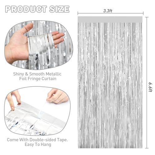 Silver Tinsel Backdrop Foil Fringe Curtains - 2 Packs Door Streamers Backdrop for Birthday Door Decorations, Party Supplies for Bachelorette, Graduation, Christmas, New Year’s Eve, Disco Decor - color: Silver