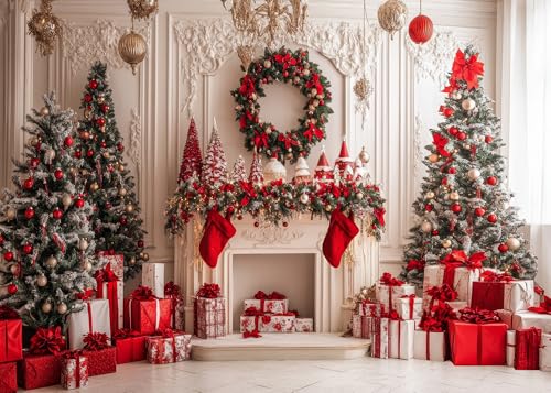 7x5ft Christmas Fireplace BackdropsChristmas Decor Photo Prop Holiday Family Party Birthday Baby Shower Decoration Photo Booth Props D785 - size: 7x5ft