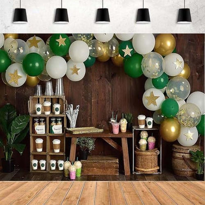 Coffee Photography Backdrop Rustic Brown Wood Coffee Shop Backdrop Balloons Coffees Ice Cream Party Background Balloon Stars Photography Background Kids Portrait Decor Backdrop Photo Studio Prop,8X6FT