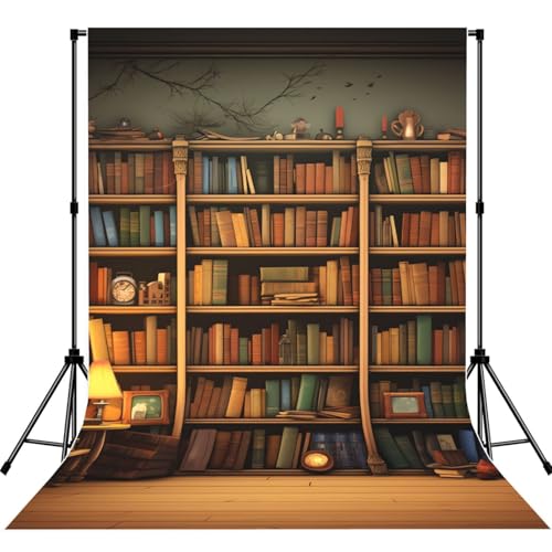 Retro Bookshelf Backdrop Background for Photography 5x7ft Photobooth Professional Photo Backdrop Curtains Video Photography Studio Photo Backgrounds Banner Booth Background Screen Parties - color: Retro Bookshelf