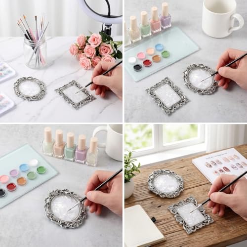 Nail Art Plate, 2 Pcs Nail Mixing Palette Polish Color Mixing Plate Nail Holder Nail Art Display Board, Nail Art Display Tools Photography Props(Sliver) - color: Silver/Two Pieces