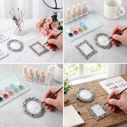 Nail Art Plate, 2 Pcs Nail Mixing Palette Polish Color Mixing Plate Nail Holder Nail Art Display Board, Nail Art Display Tools Photography Props(Sliver) - color: Silver/Two Pieces