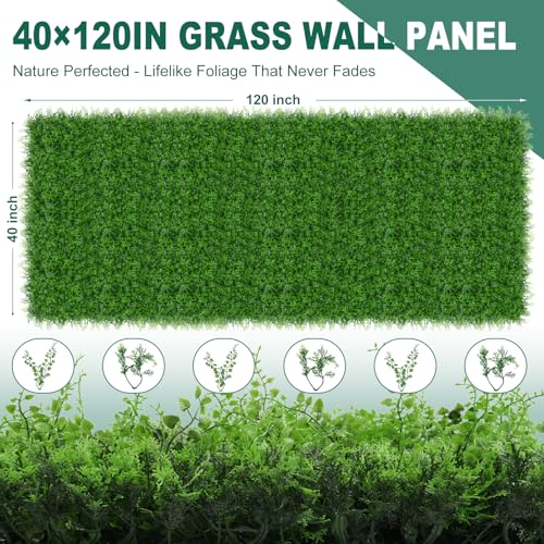 Yangrass Grass Wall Panels, 40"x120" (33.33 sqft) Artificial Boxwood Hedge Roll Privacy Screen, Green Wall Decor with UV Protection, Greenery Backdrop for Garden Indoor Outdoor Decor - color: Fern, size: 40x120 in 1pcs