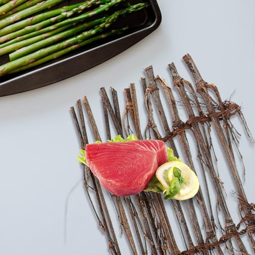 Abaodam Woven Fence Sushi Plate Decor 3pcs Set Handmade Japanese Fence Sashimi Tray Ornament for Sushi Presentation and Food Photography