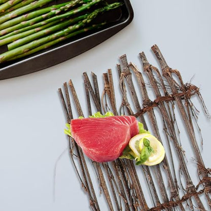 Abaodam Woven Fence Sushi Plate Decor 3pcs Set Handmade Japanese Fence Sashimi Tray Ornament for Sushi Presentation and Food Photography