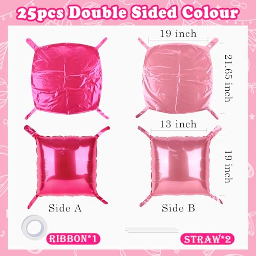 25PCS Rose Red and Pink Square Foil Balloon Wall Backdrop Double Sided Rose Red and Pink Balloon Tunnel Kit for Birthday Party Graduation Wedding Valentine's Party Decorations - color: Rose Red+pink