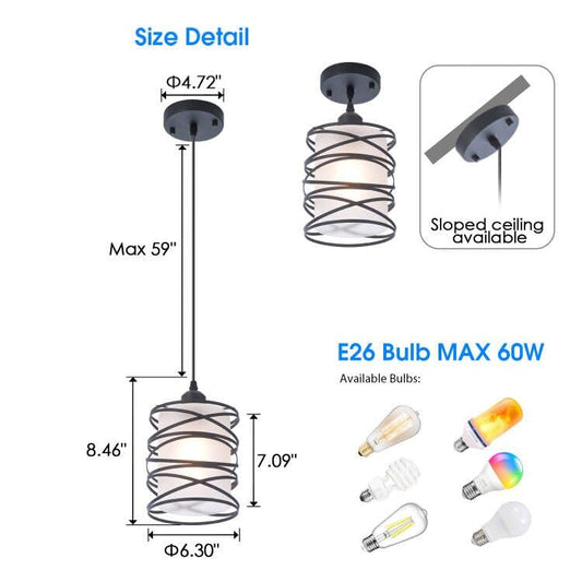 3-Pack Modern Mini Pendant Light Fixture Kitchen Island Pendant Lighting 6.3''Matte Black Spiral Cage and Handblown Frosted Glass Shade Adjustable Cord for Dining Room Hallway Entryway - color: 3-Pack Frosted Glass 6.30in
