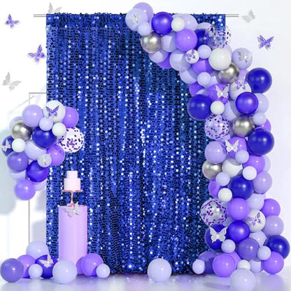 SquarePie Shimmer Wall Backdrop Big Payette Sequin Curtain 4FT x 7FT Navy Blue Background for Party Wedding 1 Panel - color: Navy Blue