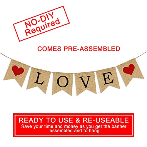 LOVE Burlap Banner | Valentines Day Decorations | Valentines Garland | Valentine Photo Props | Engagement Banner Decorations | Wedding Banner Decorations | Anniversary Banner Decorations