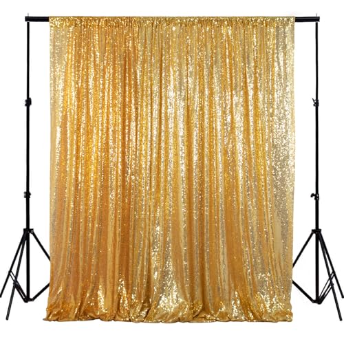 ShinyBeauty Gold Sequin Backdrop 7FTx7FT Wedding, Birthday, Stage, Studio Decor - color: Gold, size: 7FTx7FT