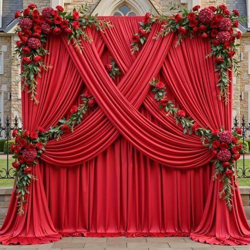 gogoparti 20x12ft Red Backdrop Curtain for Wedding Parties, 4 Panels (5x12 ft Each) Wrinkle-Free Dackdrop Curtains, Silky Draping Fabric for Birthday Party, Baby Shower, Photo Background - color: Red, size: 5ft(W)x12ft(H)-4 Panels