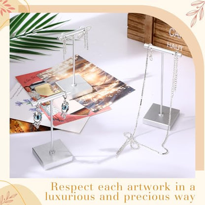 Kigeli 6 Pack Metal T Bar Earring Display Stand Retail Earring Display Holder Detachable Metal Earring Display Storage Rack Jewelry Photography Prop, Square Base, Height 4.3" and 5.1" (Silver) - color: Silver