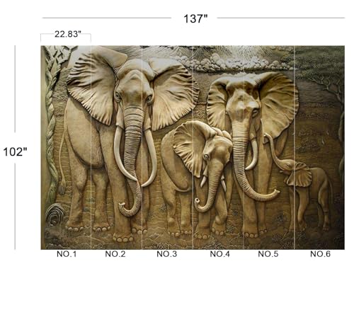 Cliouar-Elephant Art,Harmonious Family,Mural Wallpaper Peel and Stick 137" x 102" - color: No.12, size: 137" x 102"