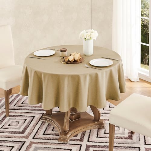 Veblandy Tablecloth Linen Textured Waterproof & Stain Resistant Table Cloth Wrinkle Free Decorative Fabric Farmhouse Table Cover for Dining/Party/Buffet/Wedding, 60 x 60 Inch, Coffee - color: Coffee, size: 60" (Round)