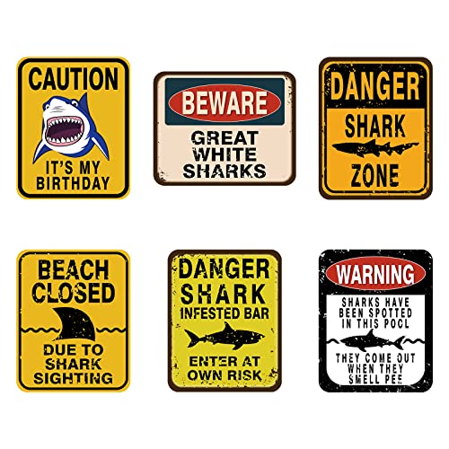 WERNNSAI Shark Party Decorations - 6 PCS Funny Shark Birthday Party Decoration Signs for Boys Kids Under The Sea Theme Birthday Baby Shower Supplies Ocean Shark Sign Decor for Jaws Party Decorations - style: Shark 001