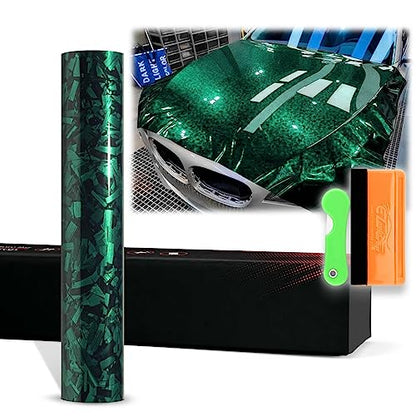 12"x60" (1FTx5FT) Emerald Green PET Marble Forged Carbon Fiber Textured Gloss Vinyl Wrap Auto Car Sticker Decal Film Sheet Bubble Free Air Release Technology with Tool Kit - color: Emerald Green, size: 12"x60" (1FTx5FT)