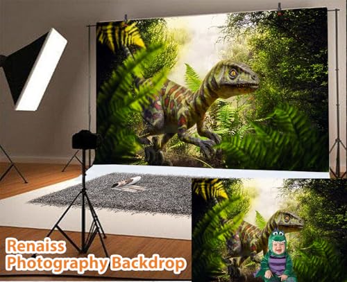 Renaiss 6x4ft Dinosaur Backdrop for Photoshoot Fabric Jurassic Period Jungle Forest Photography Background for Kids Boys Man Birthday Party Supplies Wallpaper Portrait Photo Props - color: Dinosaur, size: 6Wx4H FT