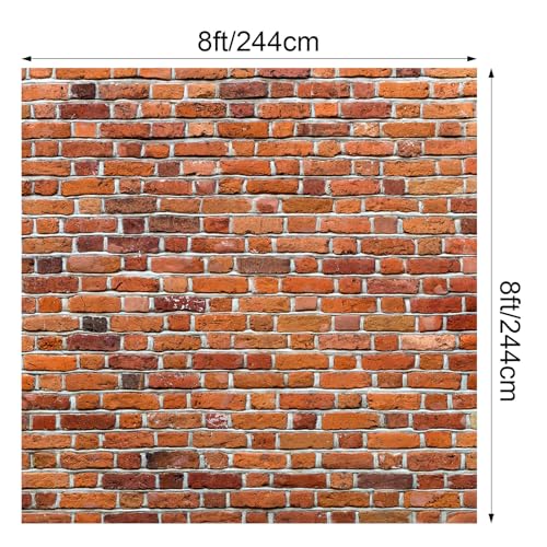 VitalCozy 8x8ft Christmas Red Brick Wall Backdrop for Photoshoot Polyester Fabric Brick Backdrop Background Wallpaper for Fireplace Home Decoration Newborn Birthday Wedding Party - size: 8 x 8 ft