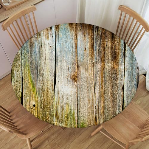 Closeup of Old Wood Planks Texture Background Round Tablecloths Elastic Edged Washable Tables Covers for Indoor Outdoor, Fit for Diameter 32.2"-36.1" Round Table, Style 144 - color: Wooden Texture 15, size: 44" (Round)