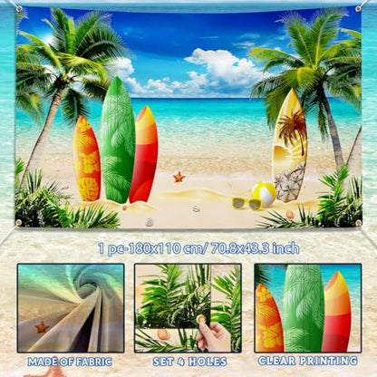 Beach Party Decorations Summer Beach Backdrop Luau Surfboard Photo Backdrop Banner Tropical Hawaiian Photo Booth Props Seaside Island Pool Party Supplies