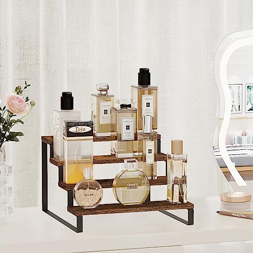 YINMIT Wooden Perfume Organizer, Tiered Cologne Organizer for Men, Black Cologne Stand Perfume Stand, Risers Display Stands for Perfume, Makeup, Cupcake, Dessert, Party (4 Tier Retro, 11.8 In) - color: 4 Tier Retro, size: 11.8 In