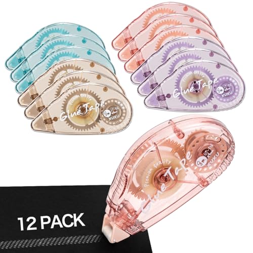 XUXU 12 Pack Glue Tape Scrapbooking Tape Adhesive Dots Tape Double Sided Tape Dispenser Runner for Crafts and Arts Projects Photo-Safe - color: blue+pink+purple+brown