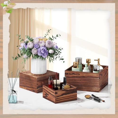 6 PCS Wooden Buffet Risers, Wood Display Risers for Food, Wooden Square Risers Display Stands, Food Risers for Buffet Table (10", 9" , 8", 7", 6", 5") with 67" Faux Greenery Vine