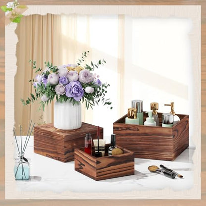 6 PCS Wooden Buffet Risers, Wood Display Risers for Food, Wooden Square Risers Display Stands, Food Risers for Buffet Table (10", 9" , 8", 7", 6", 5") with 67" Faux Greenery Vine