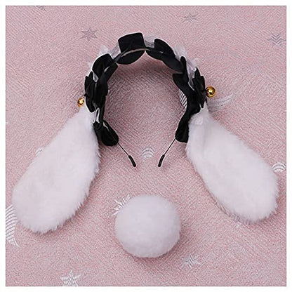 Faylay Cosplay Women Plush Furry Bunny Ears Headwear Accessory Rabbit Headband - color: 5-bjh With Tail