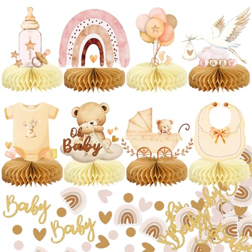 8Pcs Bear Baby Shower Decorations Honeycomb Centerpieces for Girl, Confetti Baby Shower Table Decorations Birthday Party Table Centerpieces Toppers Party Decor (Pink) - color: Pink-baby Shower