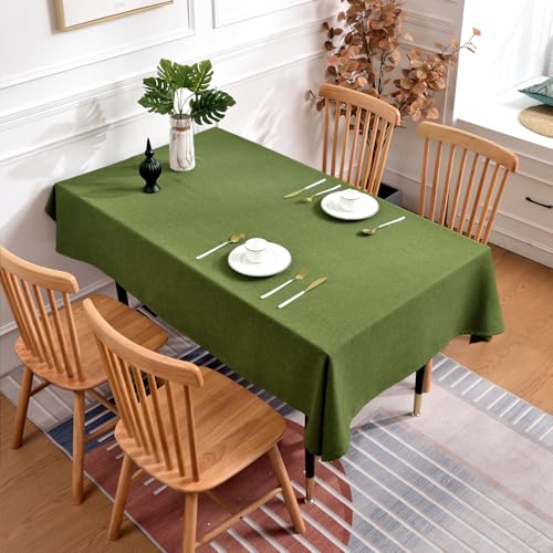 Rectangle Tablecloth 95x55 Inch Waterproof Faux Linen Table Cloth Wrinkle and Stain Resistant Washable Table Cover for Graduation Dining Kitchen Party Farmhouse Outdoor Indoor, Olive Green - color: Fine Yarn - Olive, size: 95" x 55" (Rectangular)