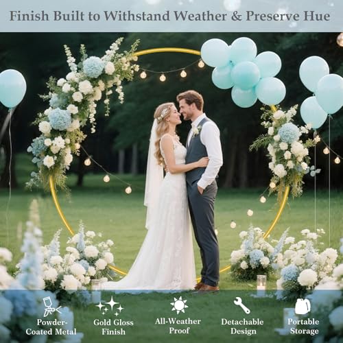 6.6FT Round Metal Arch Backdrop Stand, Circle Balloon Arch Stand Kit with Base, Metal Gold Wedding Arches Frame Heavy Duty for Birthday Gender Reveal Baby Shower Anniversary Party Decoration - size: 6.6FT