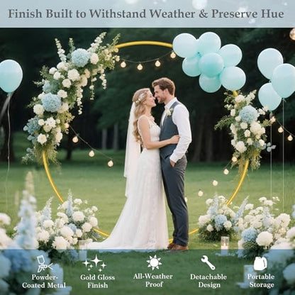 8FT Round Arch Backdrop Stand for Parties, Gold Circle Balloon Arch Frame Stand Heavy Duty Wedding Arches with base for Ceremony Birthday Baby Shower Gender Reveal Party Decoration - size: 8FT