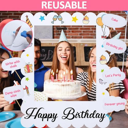 32 x 24 inch Extra Large Corrugated Plastic Scalloped Blank Photo Booth Props Frame for Selfie Birthday DIY Frame with Writable Speech Bubble Signs Photo Booth Props for Valentine's Day Wedding Decor