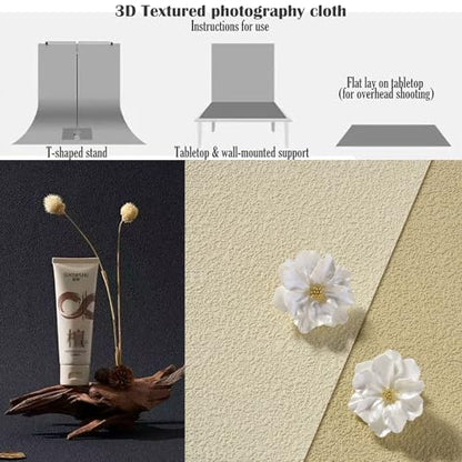 6PCS Non-Wrinkle Product Photography Backdrops, 28x21IN Photo Backdrops 3D Matte Texture Cloth Flat Lay Props for Food Jewelry Cosmetic Makeup Tabletop - color: black gray white