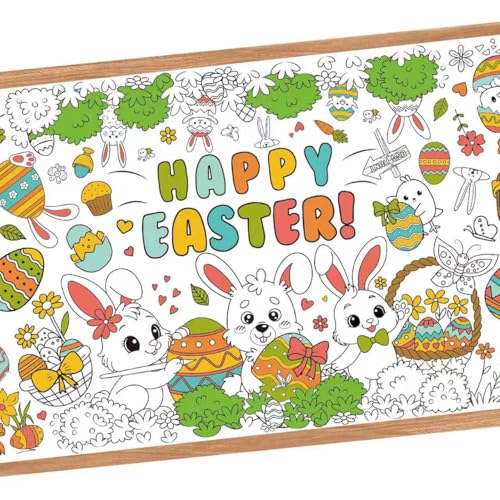 Giant Easter Coloring Poster - Large Happy Easter Coloring Tablecloth Cover, Jumbo Cute Bunny Paper Colorable Table Cloth Banner for Easters Gifts Activities Game Party Decorations Props, 31 x 72Inch - color: Easter 1 Pcs