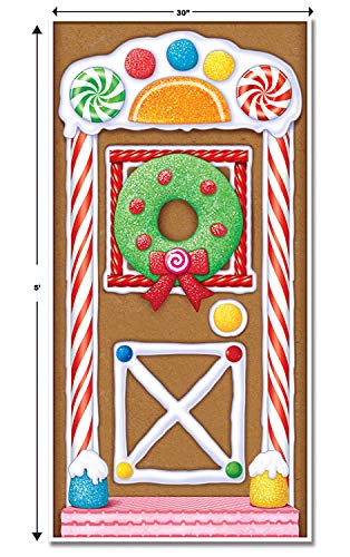 Beistle Gingerbread House Door Cover, Hanging Holiday Decor & Christmas Decorations, Xmas Gingerbread Candy Photo Prop Background for Wall & Door, 5' x 30" - style: Gingerbread House