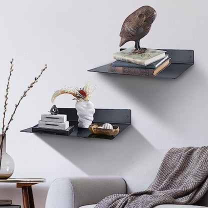 RealPlus Metal Floating Shelf Wall Mounted (12 inch x 8 inch) Heavy Duty Industrial Modern Steel Display Shelves, Black (Pack of 3) - color: Black (Pack of 3), size: 12"W x 8"D
